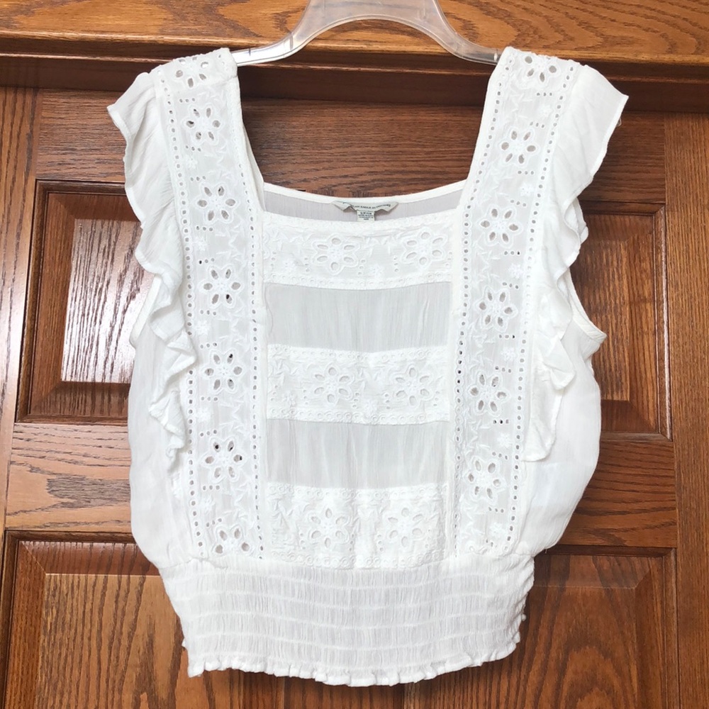 American Eagle white cap sleeve crop top